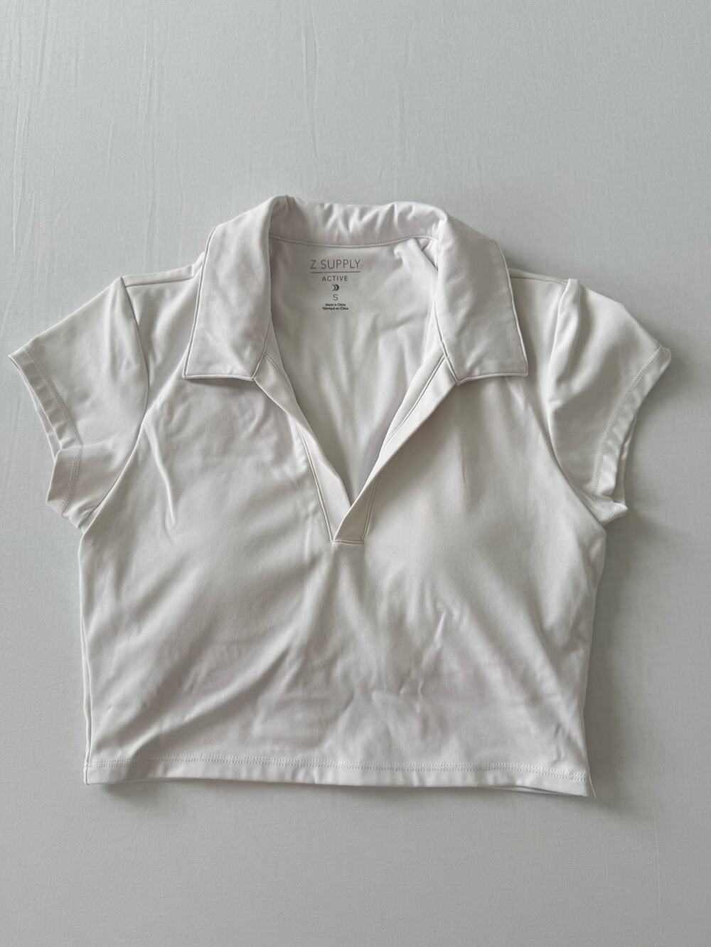 Z Supply Active White Collared Crop Top Built In Padded Bra Cap Sleeve Size S